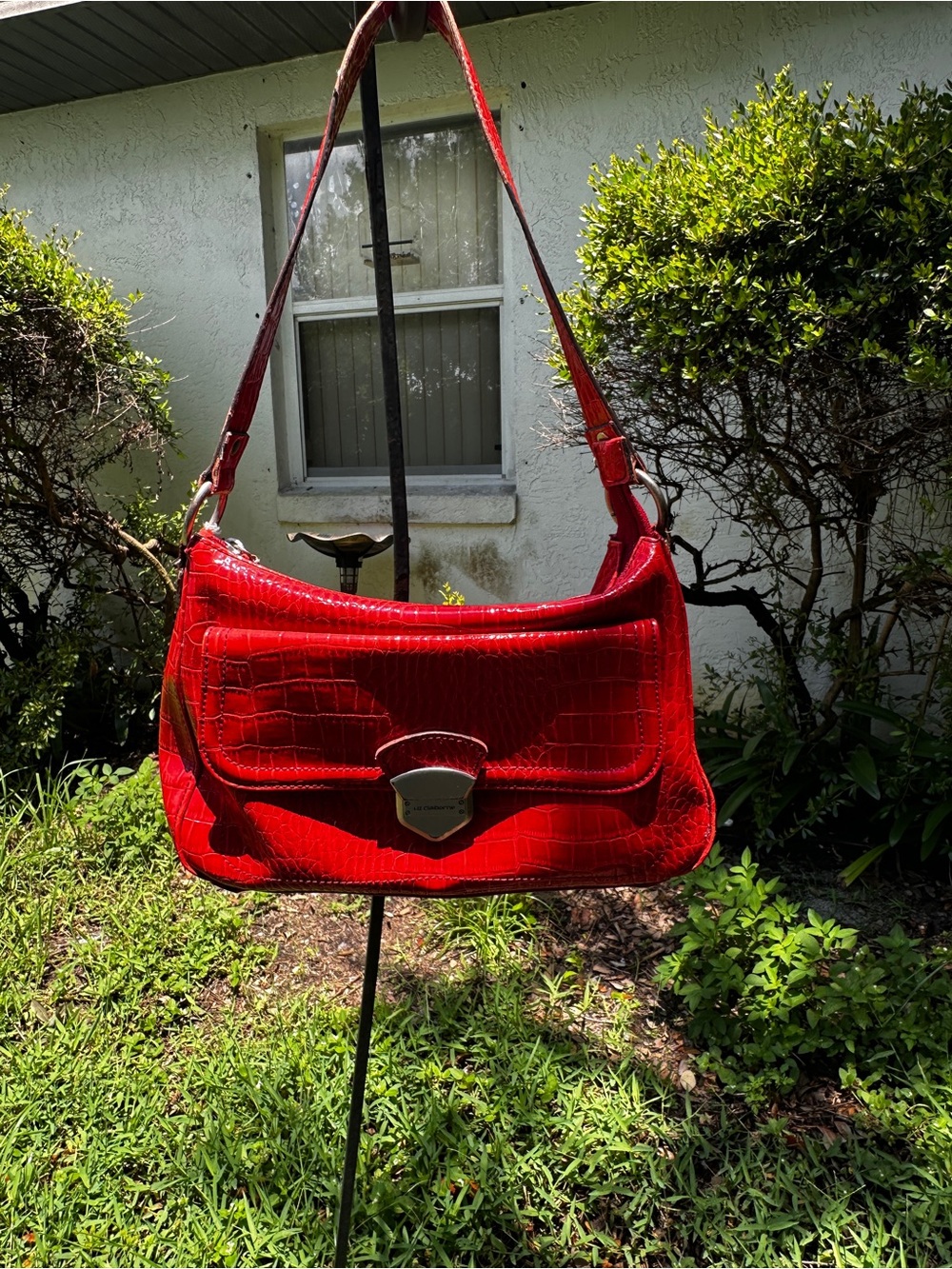 Liz Claiborne Red Croc-Embossed Shoulder Purse